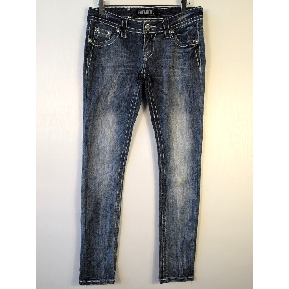 Premiere Rue21 Skinny Jeans Women’s 3/4R (W 31x31) Low Rise Embellished Back